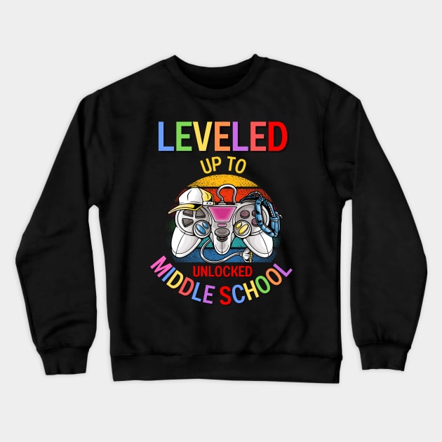 Leveled Up To Middle School Video Game Back To School 2023 Crewneck Sweatshirt by AE Desings Digital